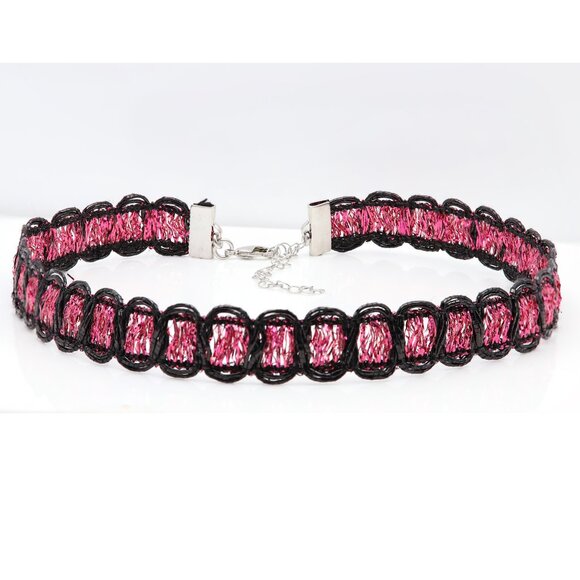 Dark Pink and Black Choker Adjustable Elegant Lace Chokers  (#15) - Picture 9 of 9